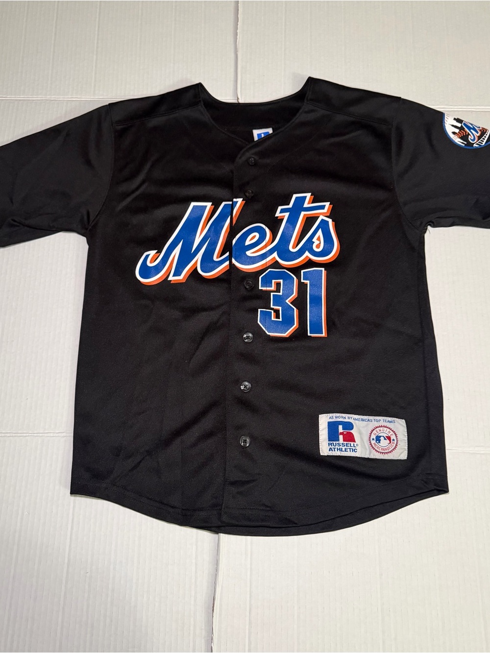 Youth Size M 10/12 New York Mets Mike Piazza #31  Black Jersey Stitched Russell